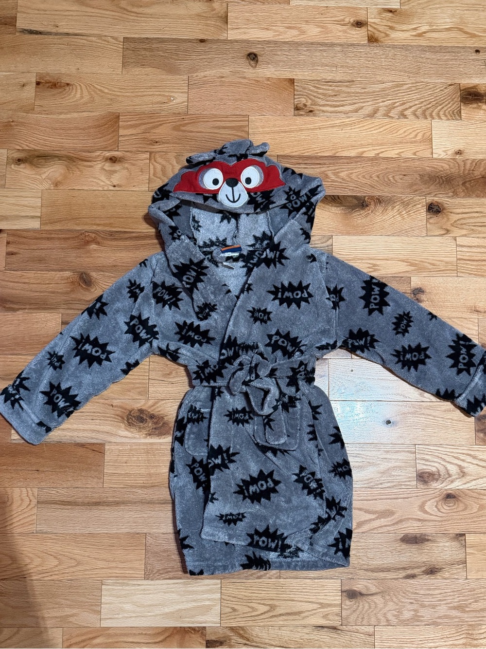 Pekkle Boys Superhero Raccoon Plush Hooded Bathrobe / Housecoat | Size 6X